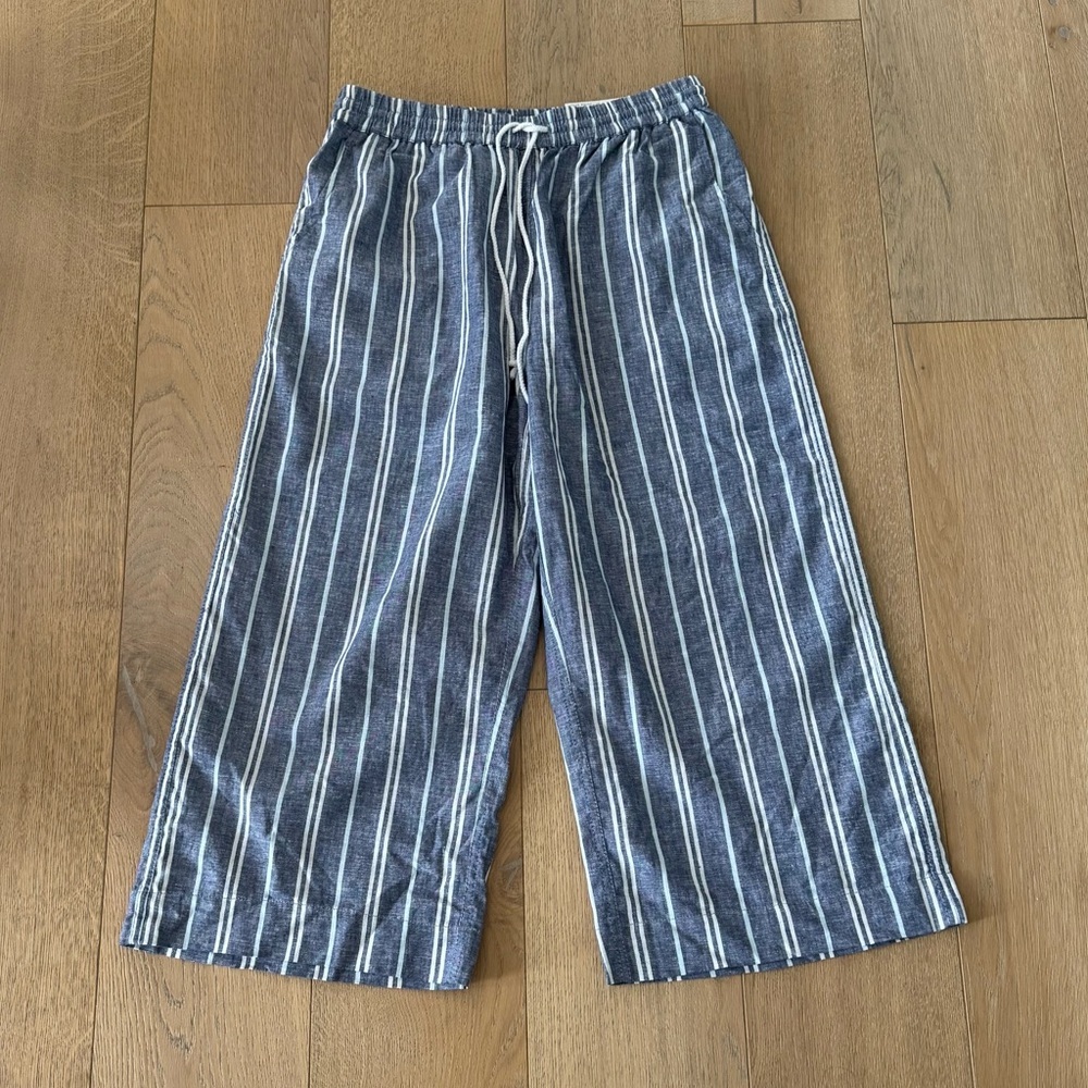 BeachLunchLounge Stripped Cropped Linen Cotton Pants Small